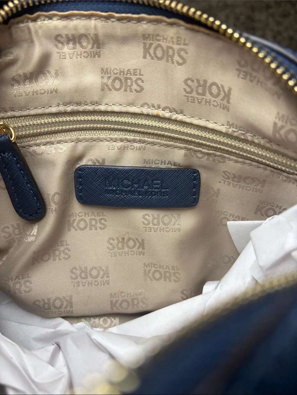 Michael Kors Small Navy Blue/Gold Saffiano Leather Satchel Crossbody Bag